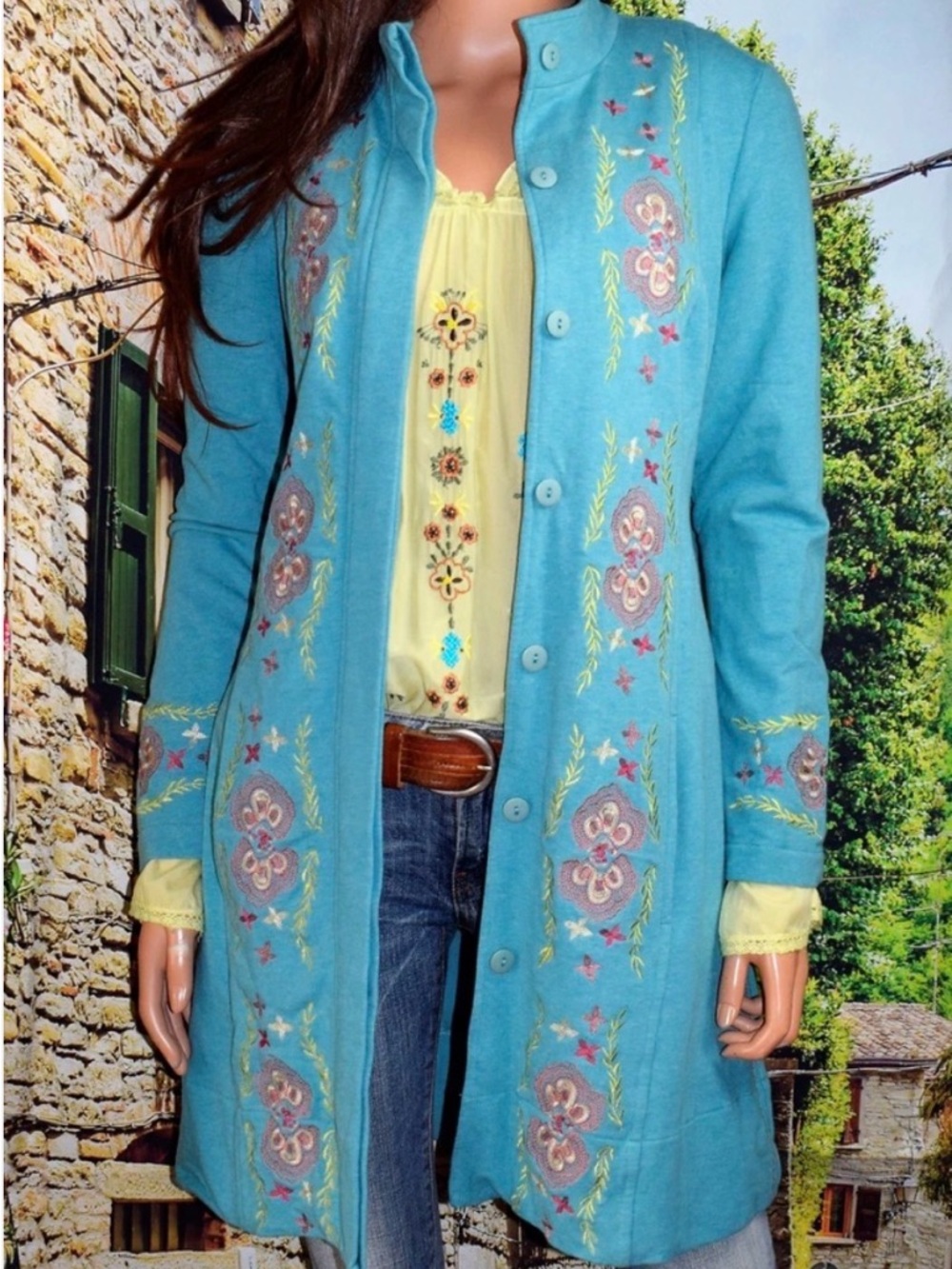 Sundance Turquoise Embroidered Long Cardigan